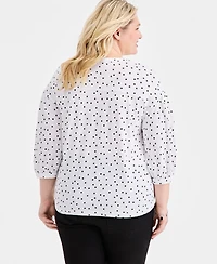 Style & Co Plus Printed 3/4-Puff-Sleeve Top