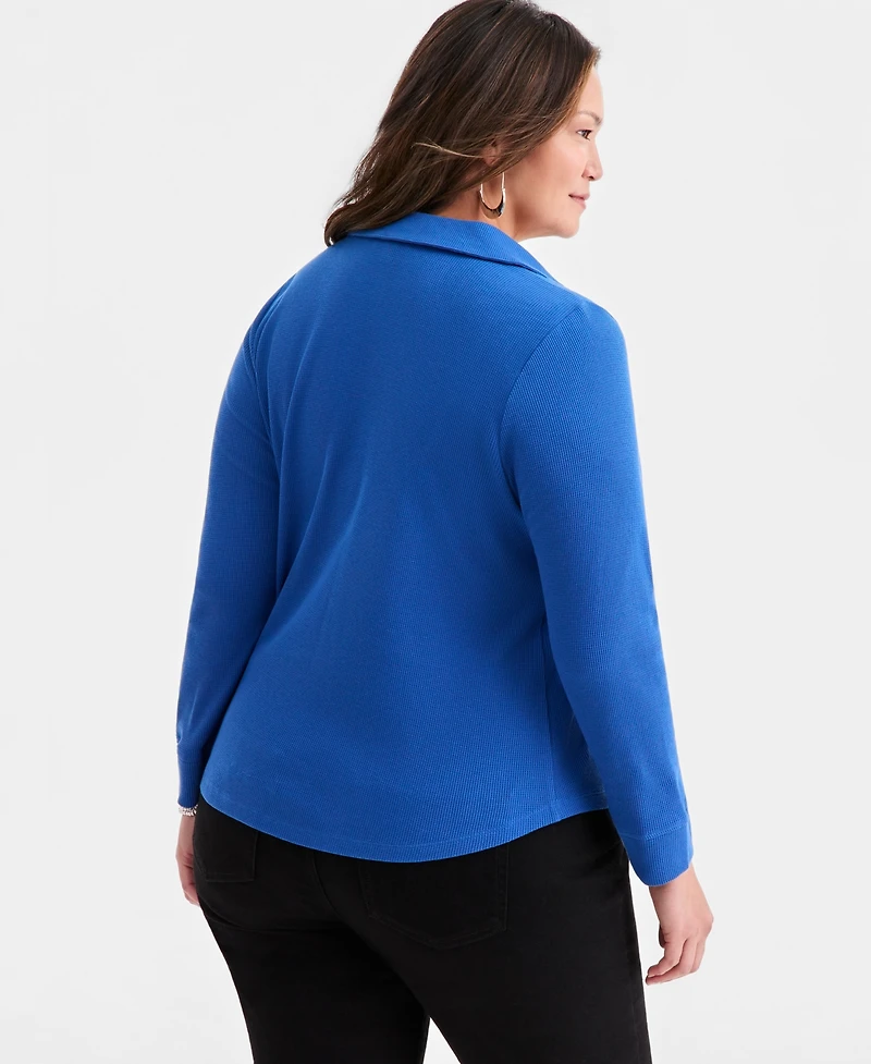 Style & Co Plus Size Johnny-Collar Long-Sleeve Top, Macy's Exclusive