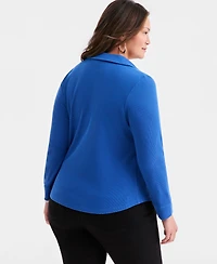 Style & Co Plus Size Johnny-Collar Long-Sleeve Top, Macy's Exclusive