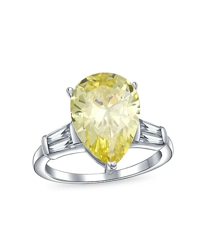 Bling Jewelry 7CT Yellow Teardrop Cz Cubic Zirconia Statement Engagement Ring Baguette Side Stones Sterling Silver