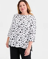 Style & Co Plus Printed Boat-Neck Cotton Lace-Up-Sleeve Tunic, Macy's Exclusive