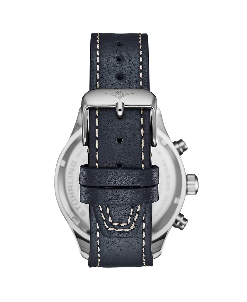 Stuhrling Navigator 4075 Men s 43mm Navy Sunray Dial Navy Leather Strap Chronograph Quartz Watch