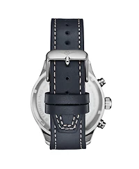 Stuhrling Navigator 4075 Men s 43mm Navy Sunray Dial Navy Leather Strap Chronograph Quartz Watch