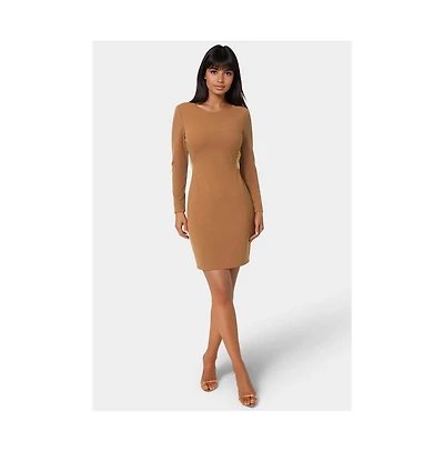 Bebe Women's Long Sleeve Open Back Midi with Rhinestone Trim