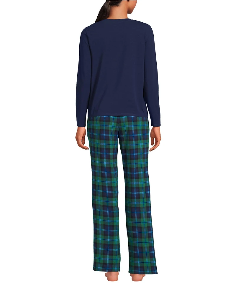 Lands' End Women's Tall Knit 2 Piece Pajama Set - Long Sleeve Top and Pants