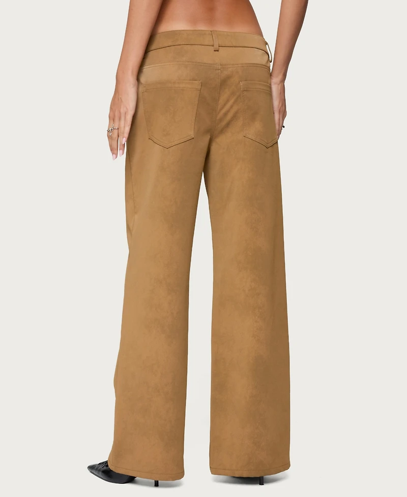 Edikted Women's Stacey Low Rise Faux Suede Pants