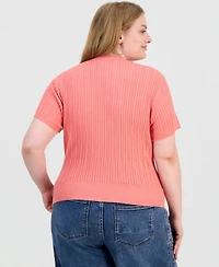 And Now This Trendy Plus Short-Sleeve Ribbed V-Neck Cardigan