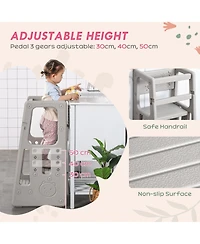 Qaba Toddler Tower with Adjustable Height, Toddler Kitchen Stool Helper with Anti-slip Mat, Step Stool for Kitchen, Bathroom