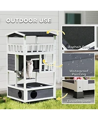 Cat House, Kitten Condo Shelter w/ Raised Base Asphalt Roof