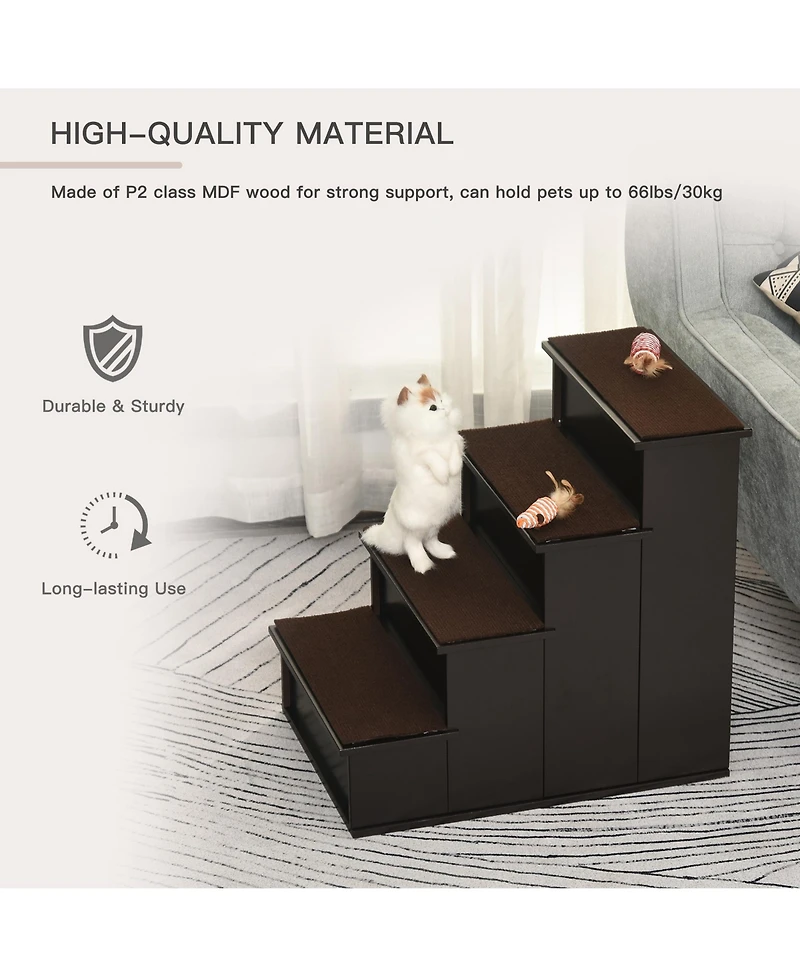 4-Step Wooden Pet Stairs, Small Animal Steps w/ Cushion 22 Lbs