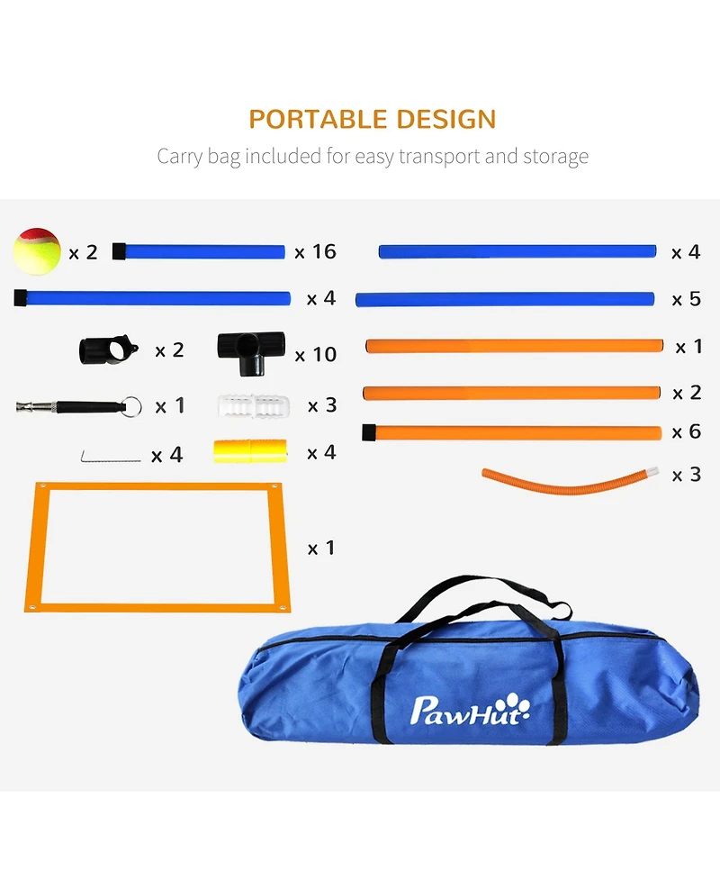 PawHut Dog Agility Training Equipment W/ Weave Poles, Adjustable Hurdle