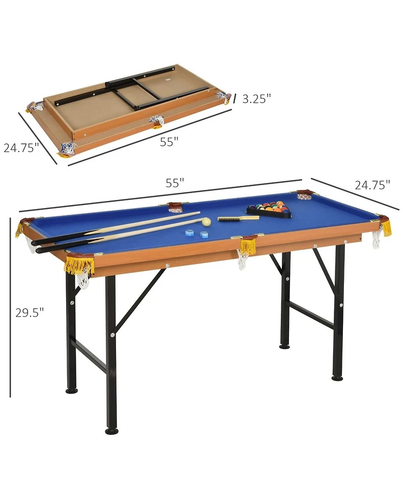 Rbied 55" Foldable Portable Billiards Pool Table for Kids and Adults, Blue Mdf Game Table with Cues, Balls, Rack and Chalk for Family Game Room