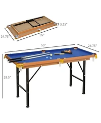 Rbied 55" Foldable Portable Billiards Pool Table for Kids and Adults, Blue Mdf Game Table with Cues, Balls, Rack and Chalk for Family Game Room