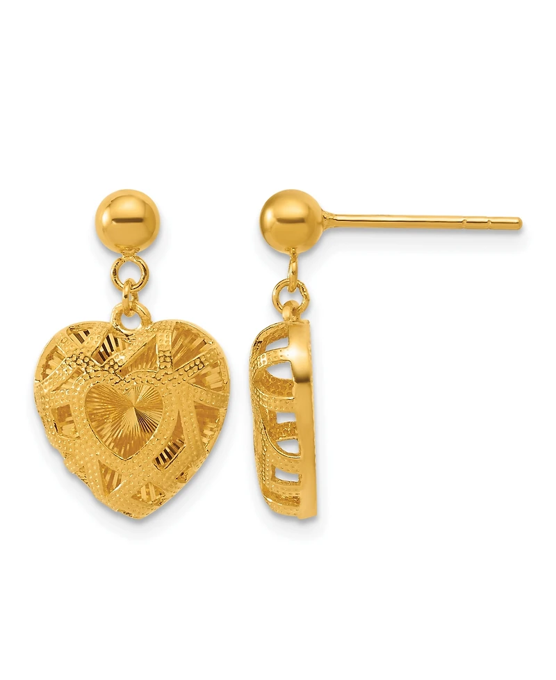 Macy's Heart Dangle Drop Earrings 24K Yellow Gold