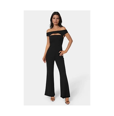 Bebe Women's Off the Shoulder Cut Out Wide Leg Jumpsuit