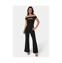 Bebe Women's Off the Shoulder Cut Out Wide Leg Jumpsuit