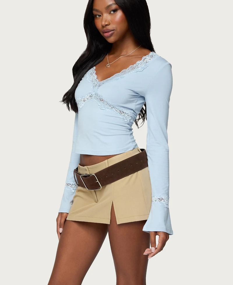 Edikted Women's Mathilda Lacey Bell Sleeve Top