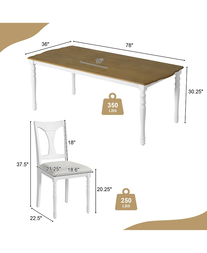 sumyeg 7-Piece Extendable Dining Set with 60-78 Inch Wood Table 6 Upholstered Chairs and Removable Leaf