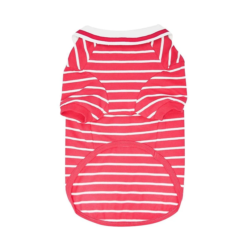 Dogs & Cats Co. Striped Henley Dog Tee with Chest Pocket Red and White 18"