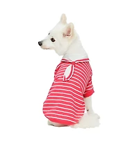 Dogs & Cats Co. Striped Henley Dog Tee with Chest Pocket Red and White 20"