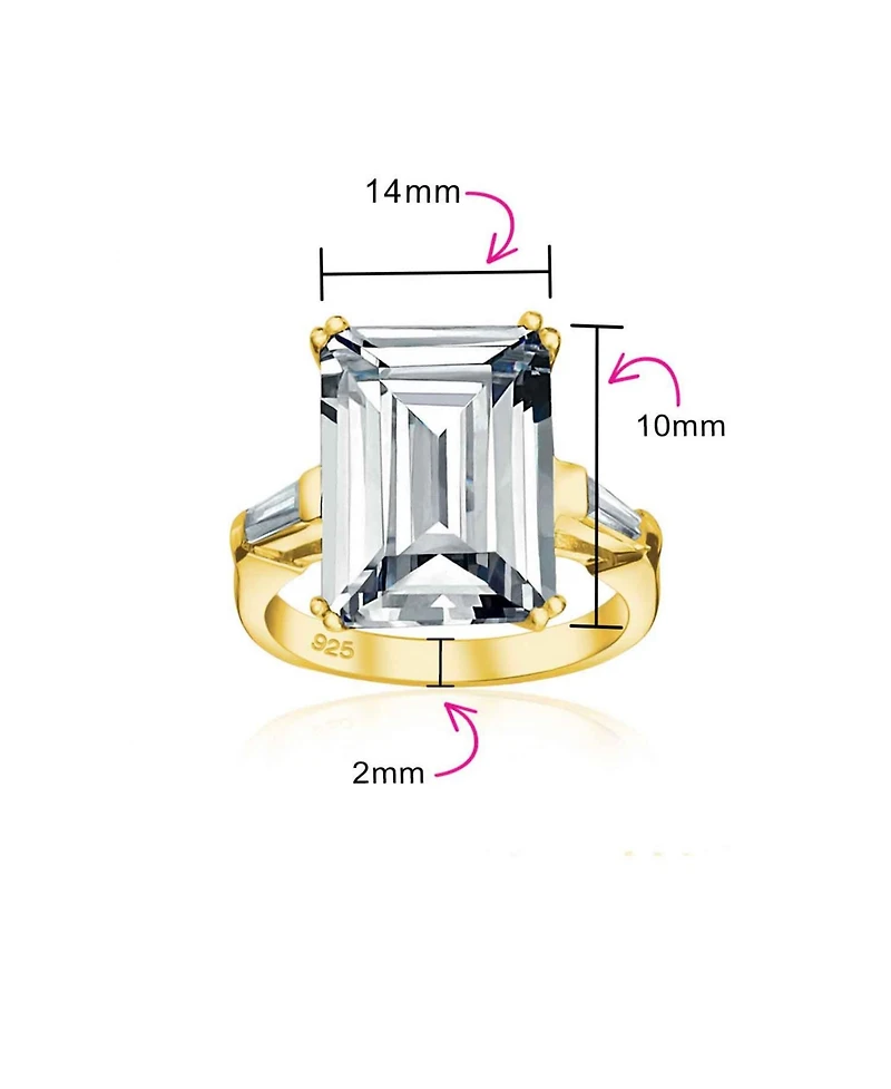 Bling Jewelry Art Deco 10CT Solitaire Emerald-Cut Cz Cubic Zirconia Promise Ring Baguette Accents Gold Plated Silver