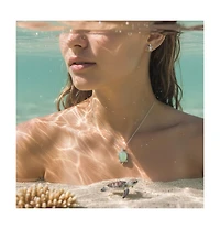 Bling Jewelry Tropical Beach-Inspired Sea Turtle Green Jade Pendant Necklace & Stud Earrings Jewelry Set Oxidized Sterling Silver