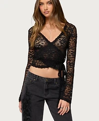 Edikted Women's Medora Sheer Lace Wrap Top