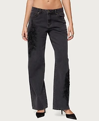 Edikted Women's Rossa Beaded Low Rise Baggy Jeans