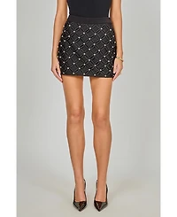 endless rose Women's Rhinestone And Pearl Detail Mini Skirt