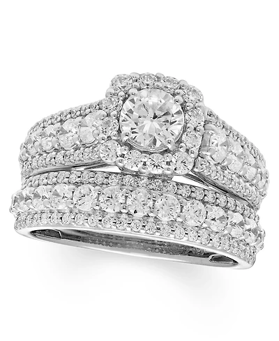 Macy's Diamond Halo Bridal Ring Set (2 ct. t.w.) in 14k White Gold