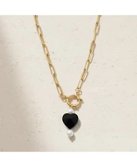 Joey Baby Gold Paperclip Chain Necklace With Black Heart Freshwater Pearl Pendant