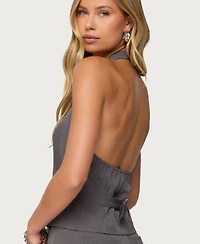 Edikted Women's Riya Pinstripe Button Up Halter Top