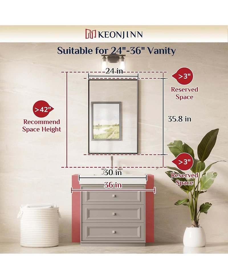 Keonjinn Inch Brushed Gold Bathroom Vanity Mirror Metal Framed Over Sink Wall Mirror Horizontal/Vertical