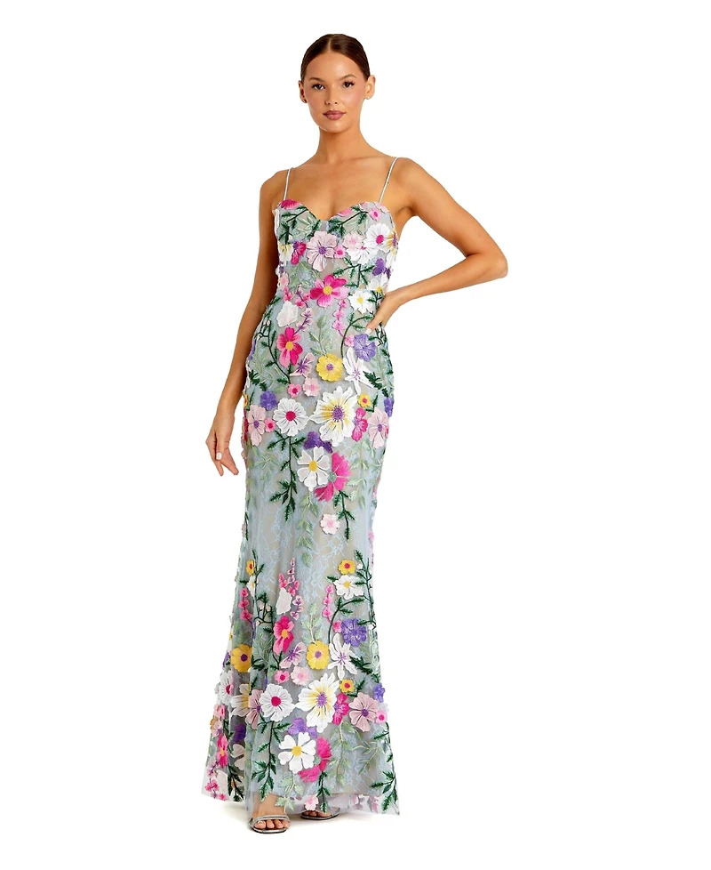 Mac Duggal Women's Floral Embroidered Sleeveless Bustier Gown