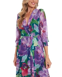 London Times Women's Shirred Surplice Twist Bishop-Sleeve Maxi Dress