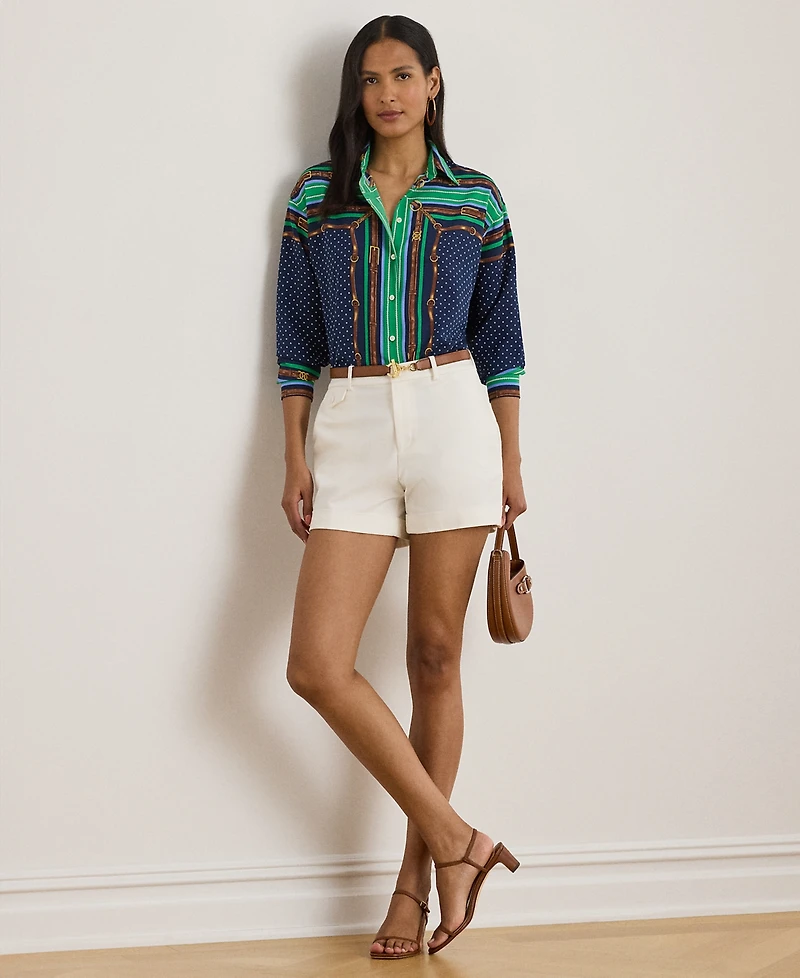 Lauren Ralph Petite Belting Print Polka-Dot Shirt