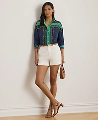 Lauren Ralph Petite Belting Print Polka-Dot Shirt
