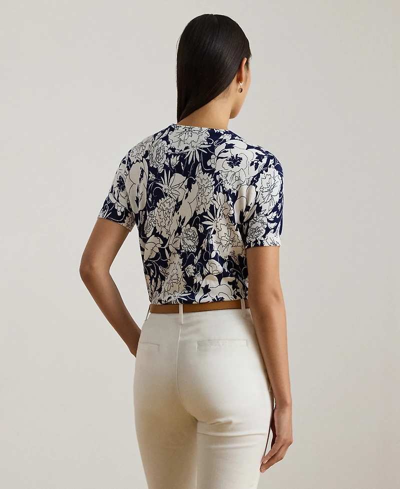 Lauren Ralph Petite Floral Print Crewneck Sweater