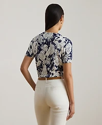 Lauren Ralph Petite Floral Print Crewneck Sweater