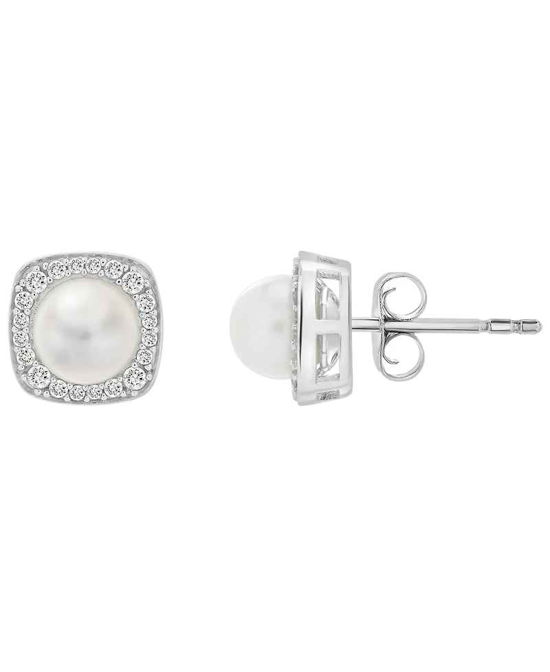 Macy's Cultured Freshwater Pearl (6mm) and Diamond (1/4 ct. t.w.) Stud Earrings in 14k White Gold