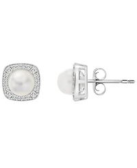 Macy's Cultured Freshwater Pearl (6mm) and Diamond (1/4 ct. t.w.) Stud Earrings in 14k White Gold