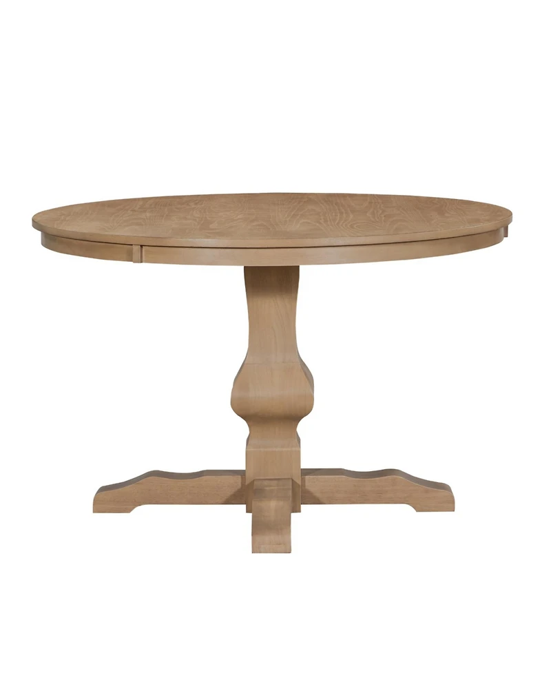 Streamdale Furniture Rustic Wire-Brushed Round Dining Table with Pedestal Base