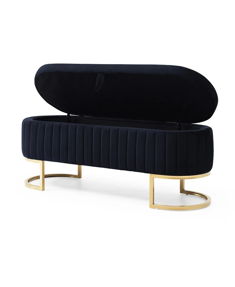 Streamdale Furniture Streamdale Velvet Oval Upholstered Storage Bench with Golden Metal Legs, Black