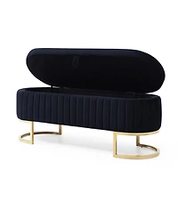 Streamdale Furniture Streamdale Velvet Oval Upholstered Storage Bench with Golden Metal Legs, Black
