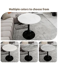 Streamdale Black mid-century modern coffee/dining table with round marble top.