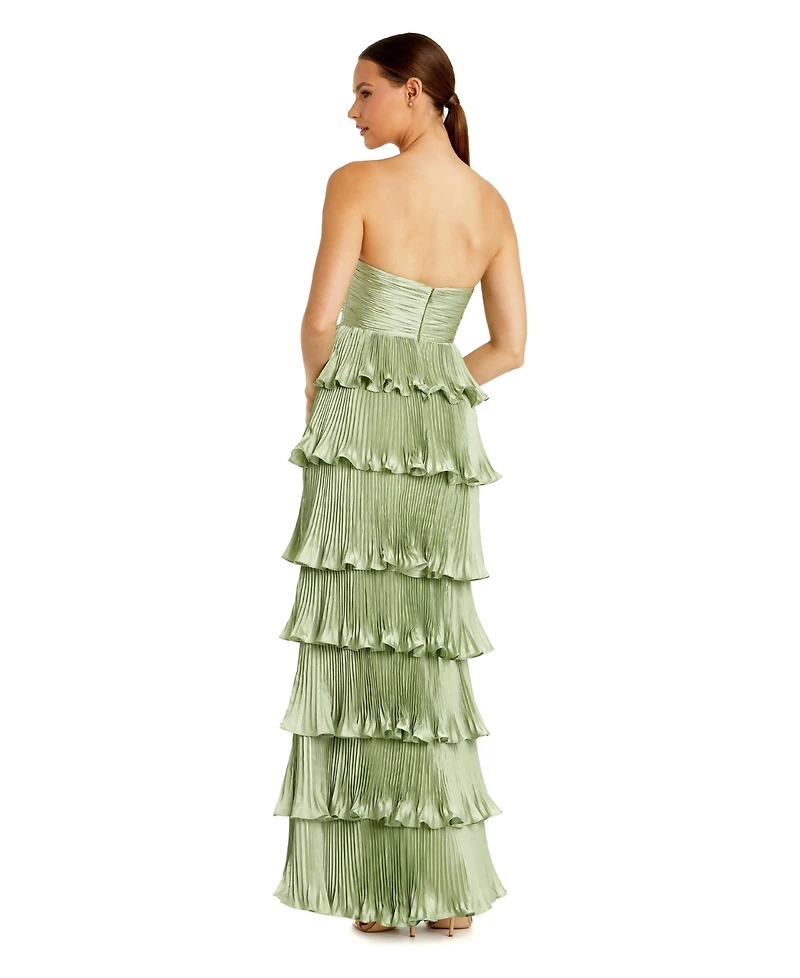 Mac Duggal Women's Pleated Charmeuse Strapless Tiered Ruffle Gown
