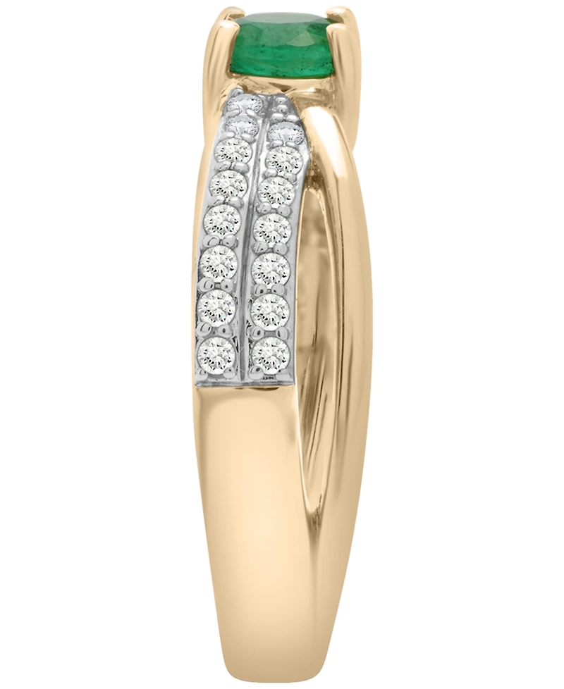 Macy's Lab Grown Emerald (3/8 ct. t.w.) and Diamond (1/4 ct. t.w.) Criss-Cross Ring in 14k Gold-Plated Sterling Silver