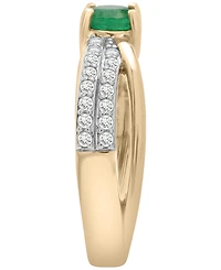 Macy's Lab Grown Emerald (3/8 ct. t.w.) and Diamond (1/4 ct. t.w.) Criss-Cross Ring in 14k Gold-Plated Sterling Silver