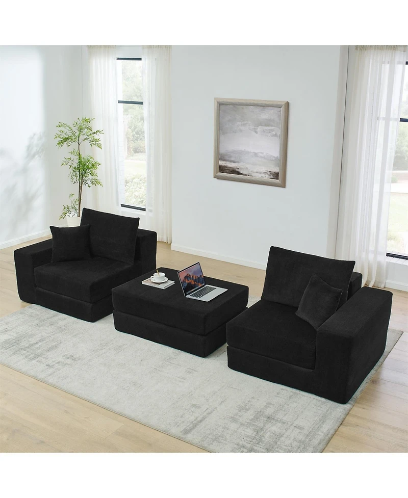Streamdale Furniture Modular Cloud Sectional Couch, Modern L-Shaped Sofa with Ottoman, Black