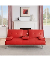 Streamdale Furniture Red Multifunctional Double Folding Sofa Bed with Coffee Table